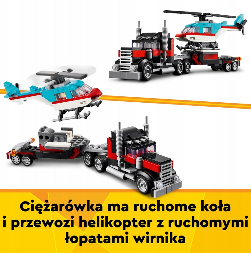 LEGO Creator Ciężarówka z platformą i helikopterem 31146 ZESTAW KLOCKÓW Wiek dziecka 7 lat +