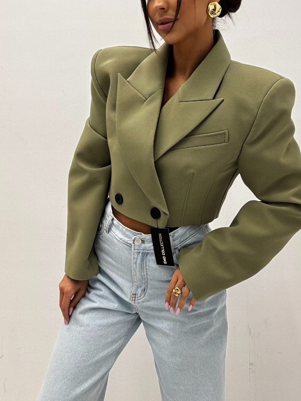 Sako Emo Stella Khaki Žaket Premium s dlouhým rukávem Vel M 38 oversize