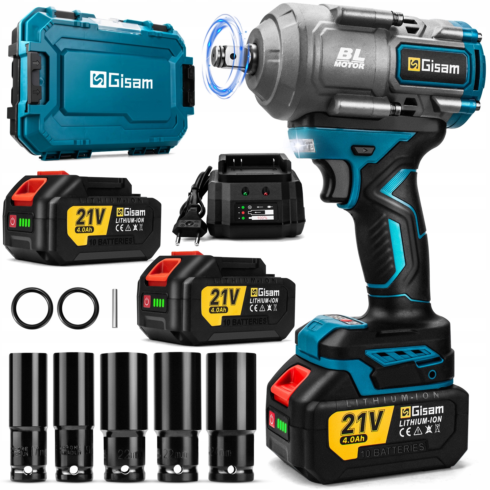 Bezkabelový Aku Rázový Utahovač Na Kola 2000Nm Uzávěry 2xAKU Gisam