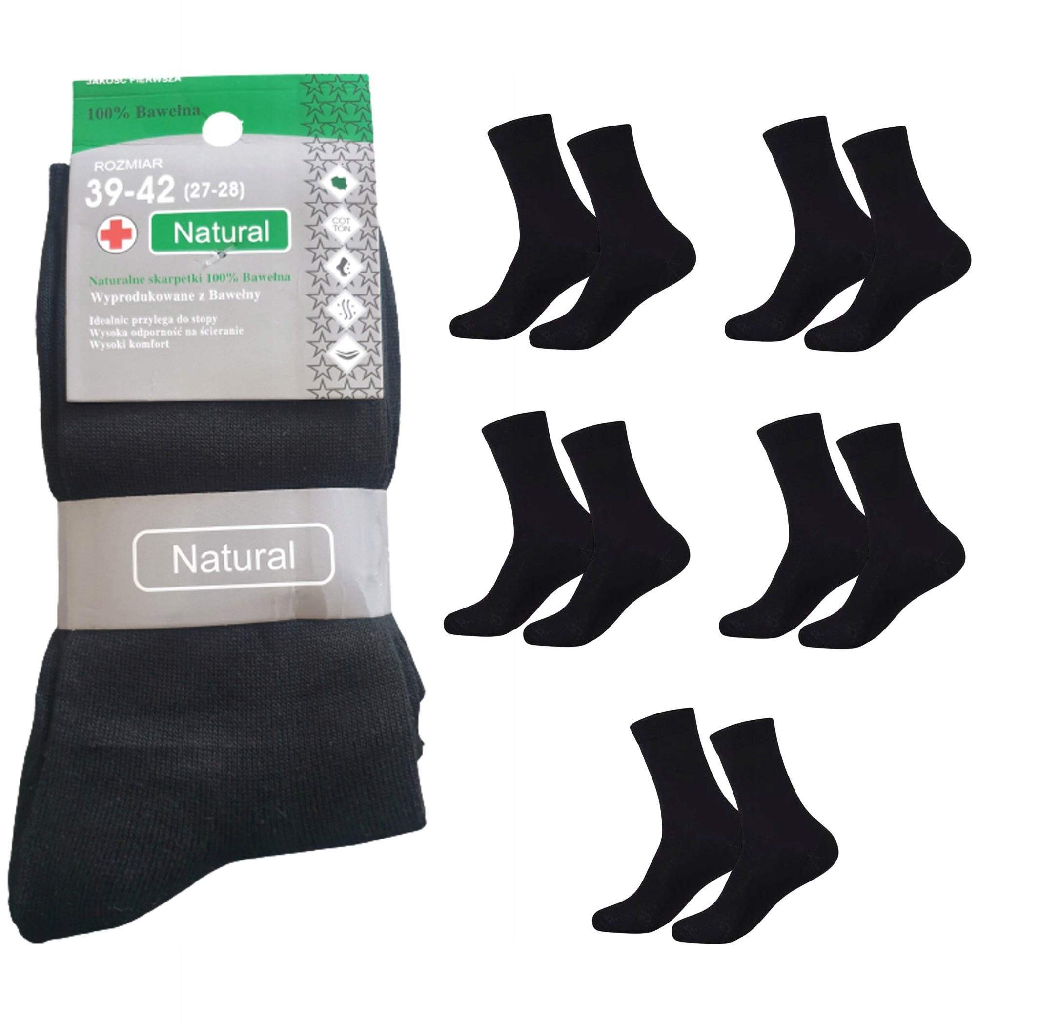 

5 par Skarpety Męskie 100% Bawełna rozmiar 43-46