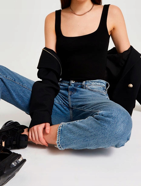 TOP DAMSKI CZARNY PRĄŻKOWANY NA RAMIĄCZKACH 34 RBO