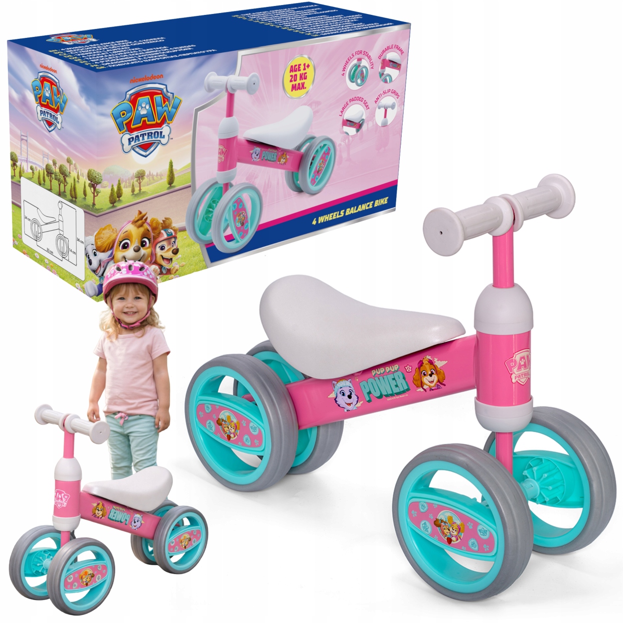 Rowerek Biegowy Psi Patrol Skye 4-kołowy Stabilny Dziecięcy