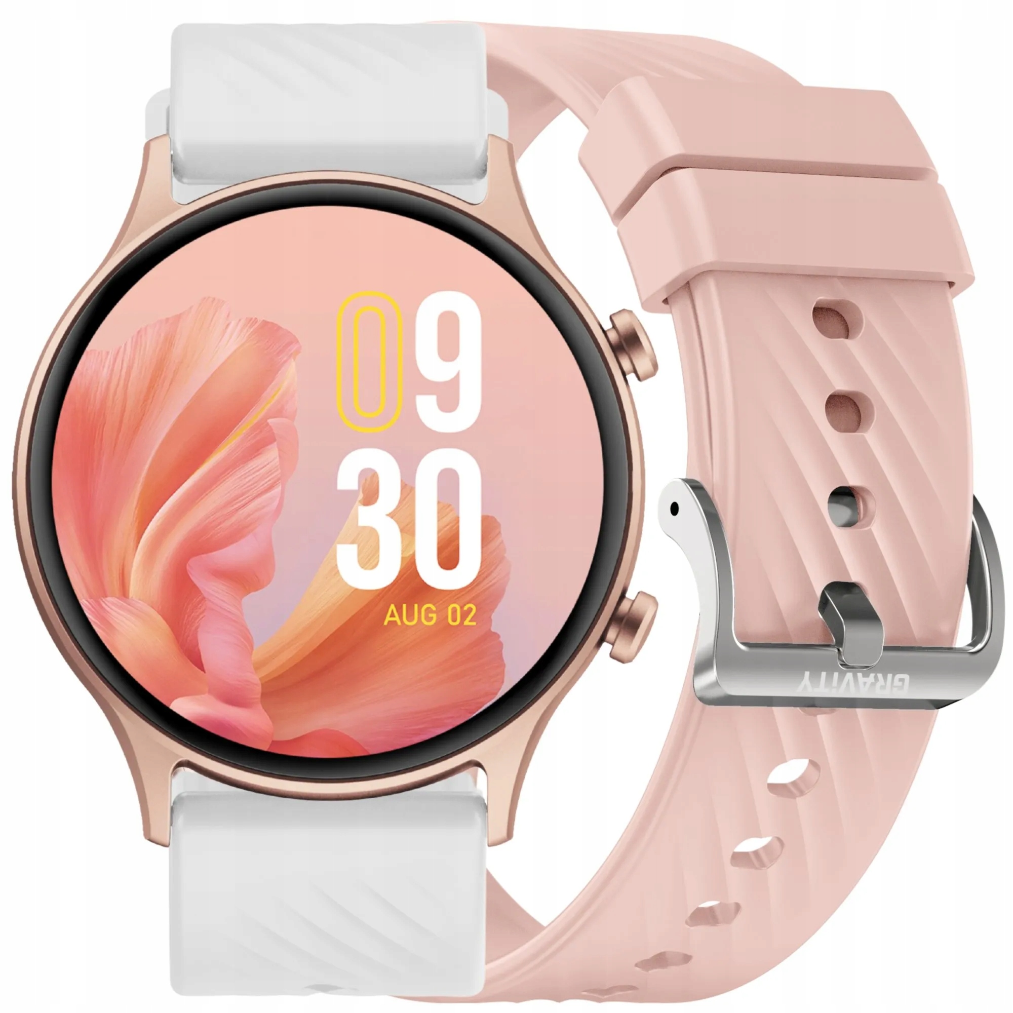 Gravity GT19-5 růžovozlaté chytré hodinky pro hovory s bílým a růžovým řemínkem