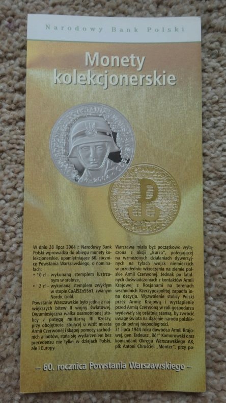 Folder 10 zł 2004,POWSTANIE WARSZAWSKIE 1944,stan I