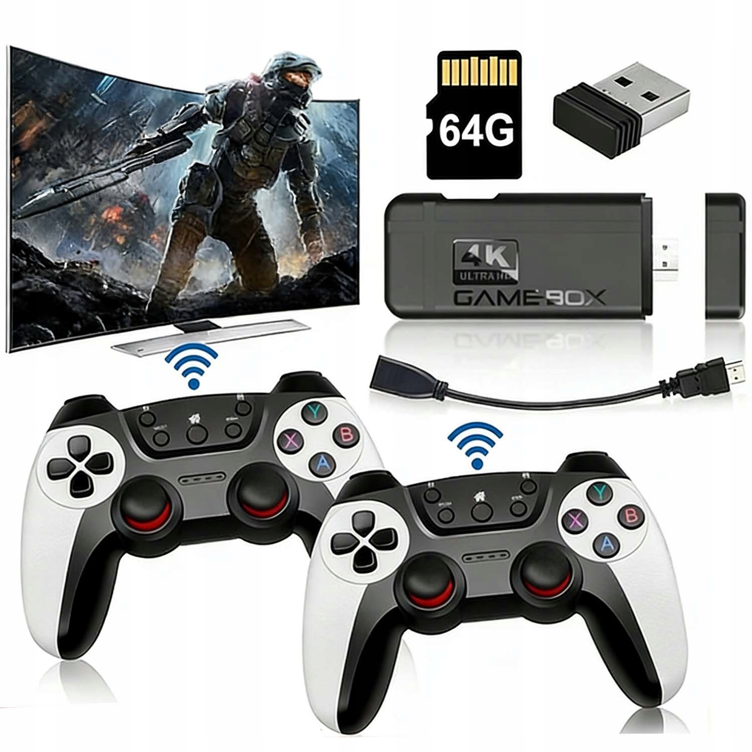 Bezprzewodowa Konsola Retro Gra Telewizyjna Hdmi 30000 Gier 2 Pady 64 Gb