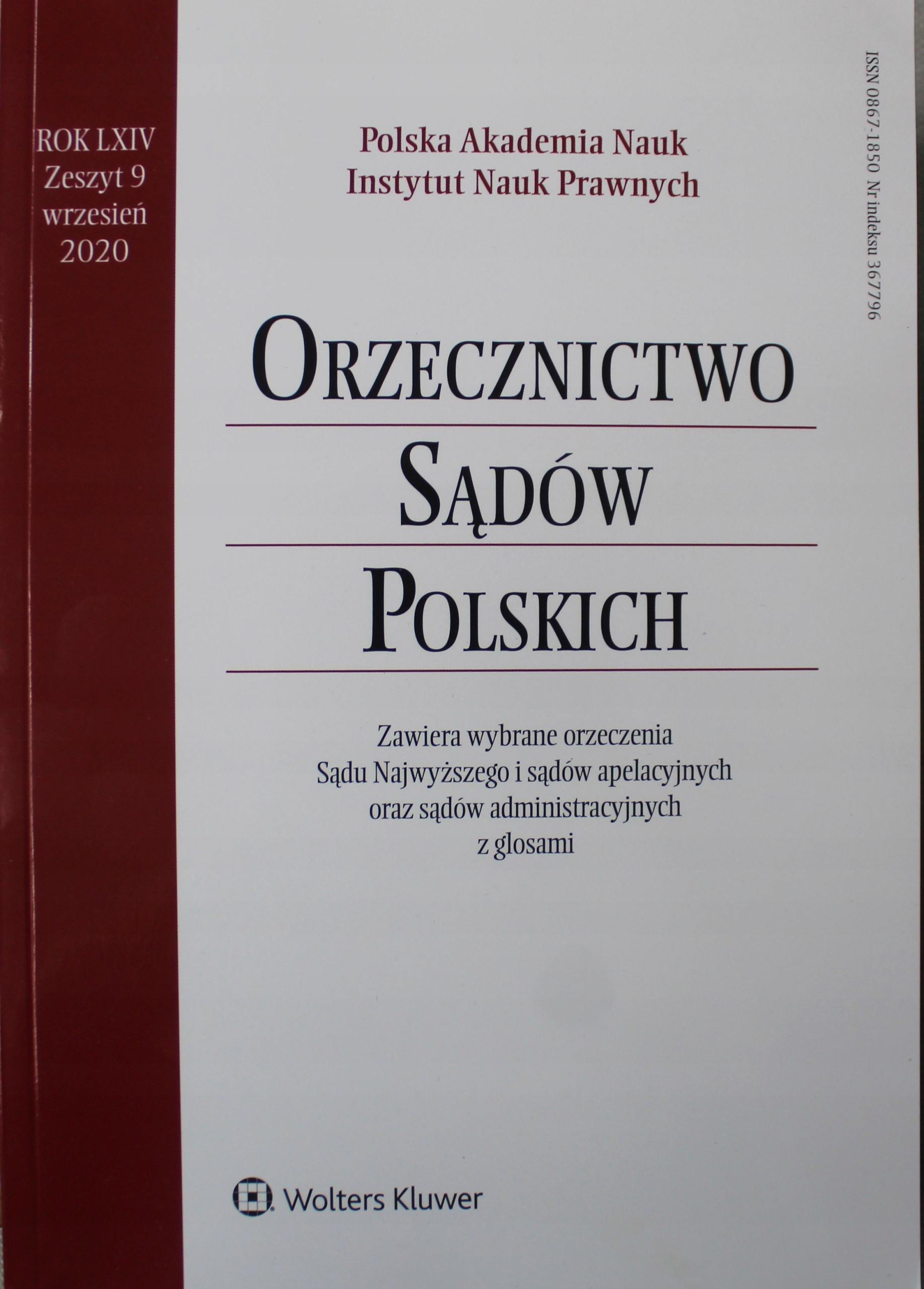 Marek Safjan red. - Orzecznictwo Sądów Polskich Rok LXIV Zeszyt 9