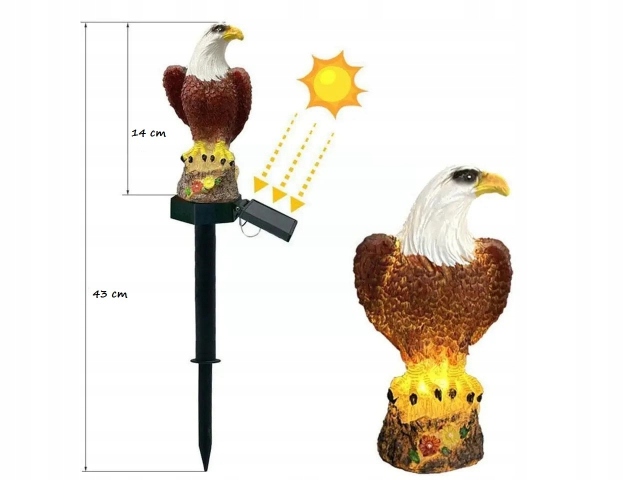 Lampa Solarna do Ogrodu Dekoracja Wbijana LED Odstraszacz Ptaków ORZEŁ Wysokość całkowita 42 cm