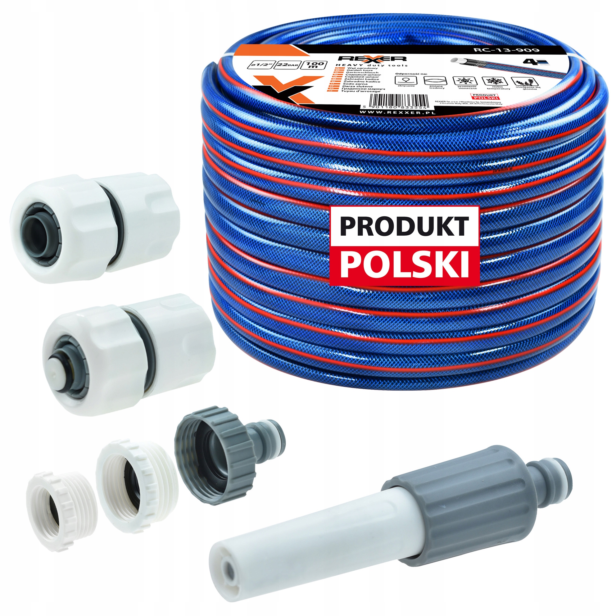 Wąż Ogrodowy 1/2" 100 M Złączki Dysza Zraszająca