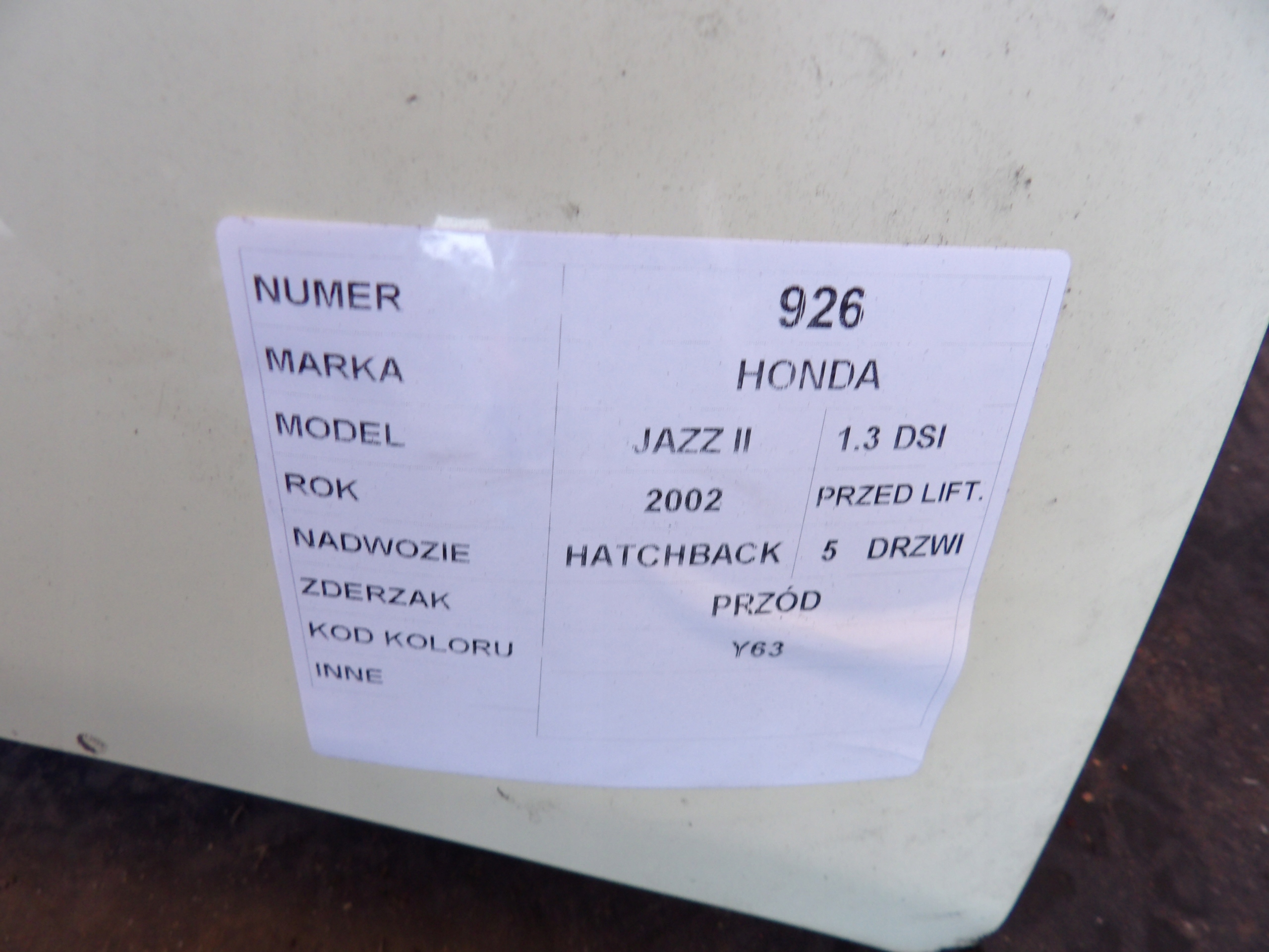 Honda Jazz II bumper front lak. Y63