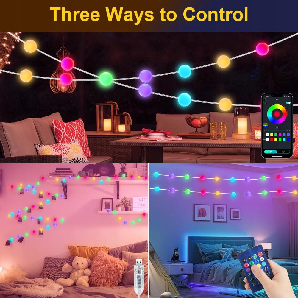 AUAUY Smart LED Kule Lampa 5M 33 LED Zmiana Koloru Pilot Aplikacja Muzyka — miniatura 5