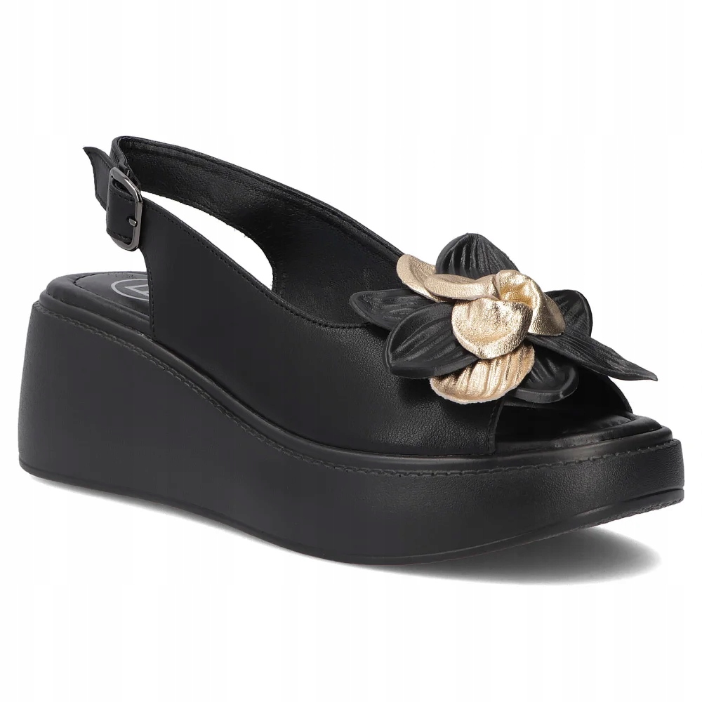 Buty damskie skórzane letnie sandały na platformie Filippo czarne r.37