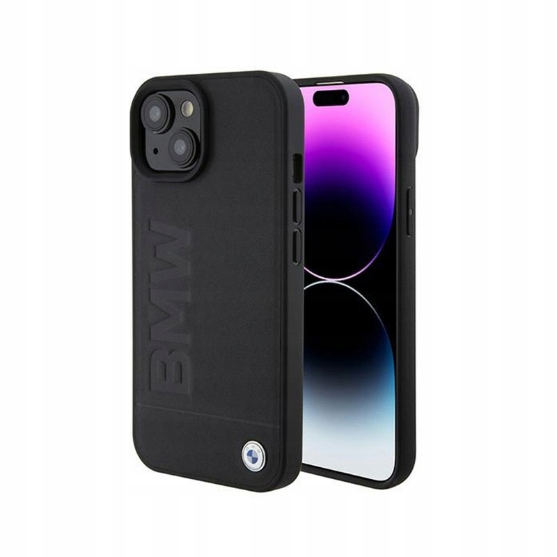Bmw Leather Hot Stamp MagSafe Puzdro na iPhone 15 (čierne)
