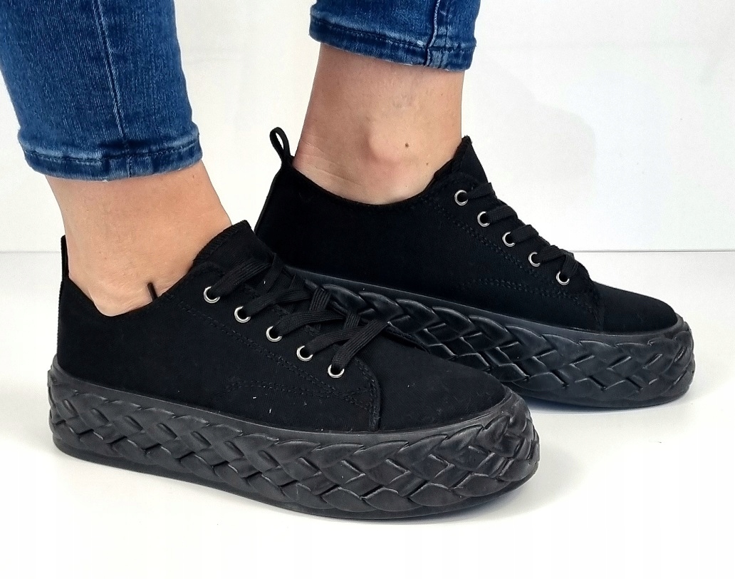 NOWE CZARNE BOTKI BUTY SNEAKERSY TRAMPKI 38