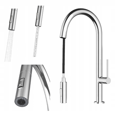 Kuchynská batéria chróm Vaya s výsuvným výtokom, stojanový kuchynský kohútik