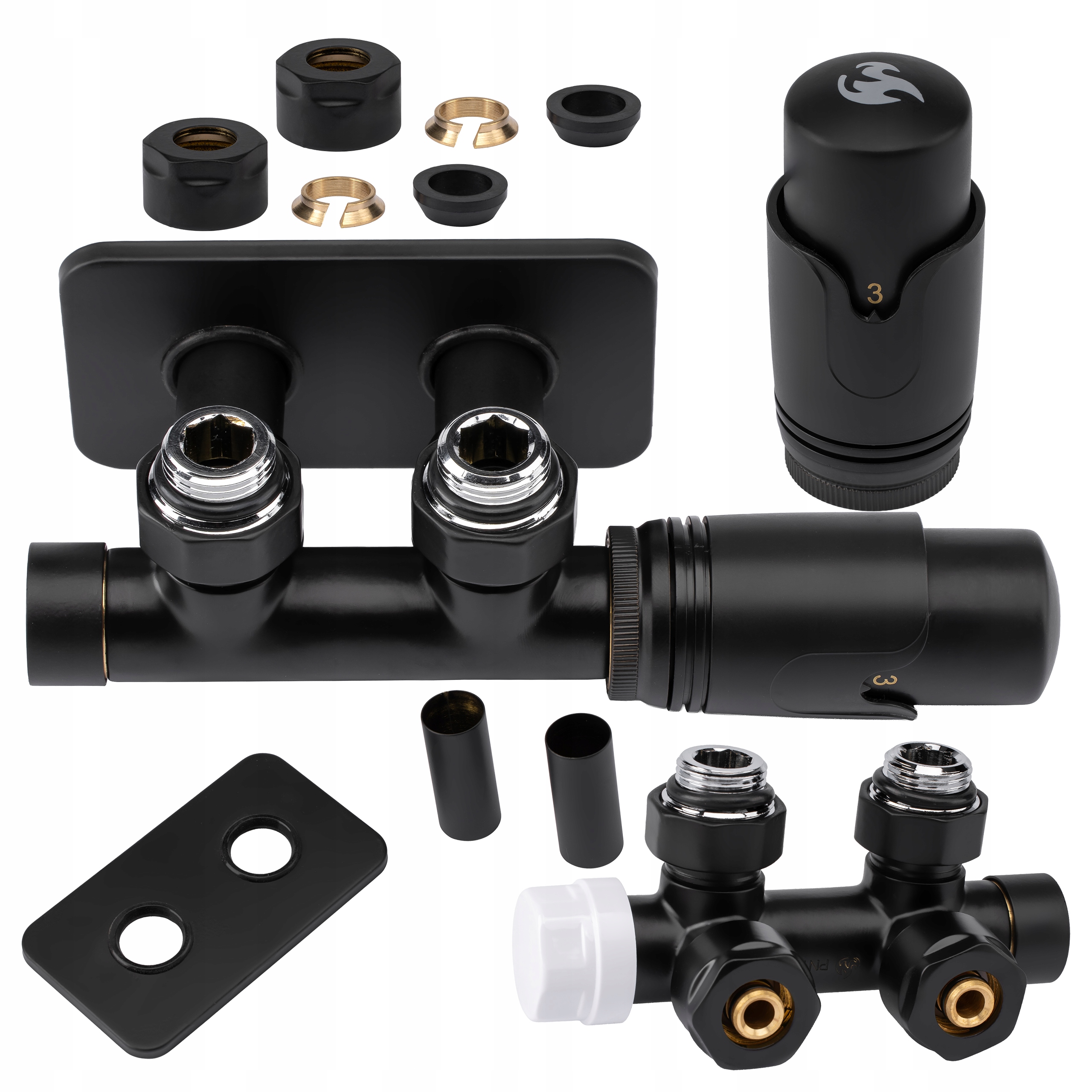 Termostatický Ventil Radiátoru Hlavice Černá Kryt Obdélníková Sada