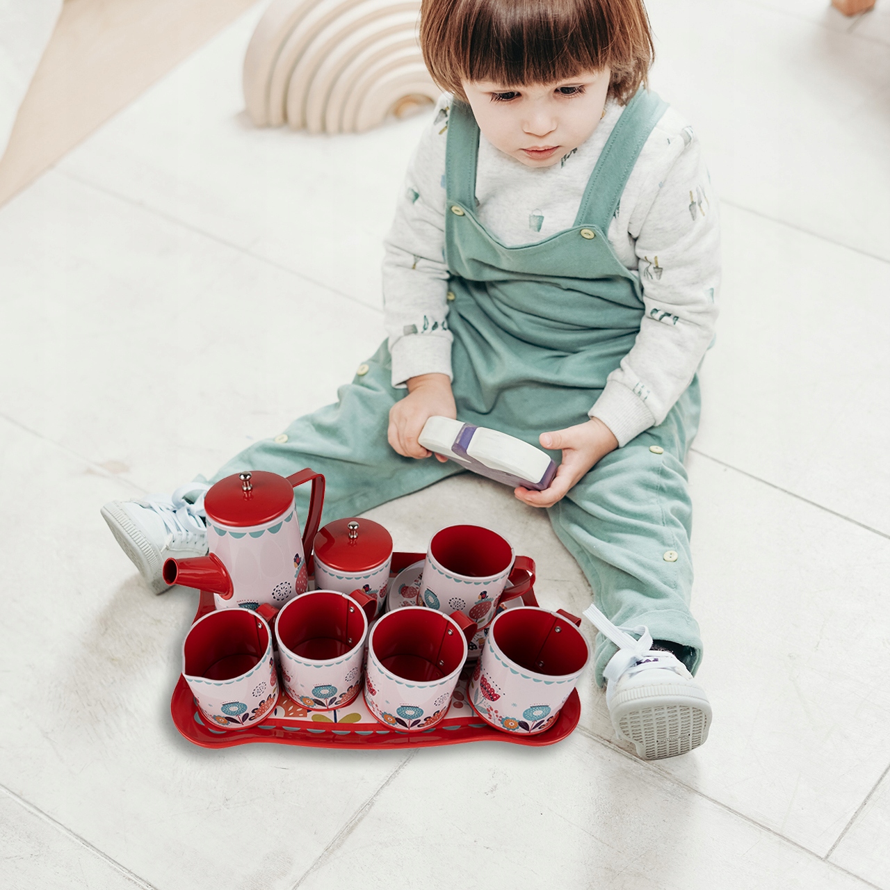 ZESTAW DO HERBATKI HERBATY METALOWY DO ZABAWY DLA DZIECI IMBRYCZEK TACKA Marka MalPlay