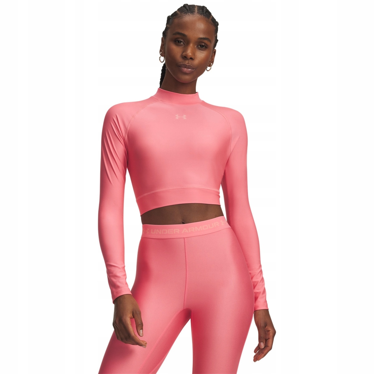 Damski longsleeve treningowy Under Armour HeatGear Crop Mock Ls Różowy M
