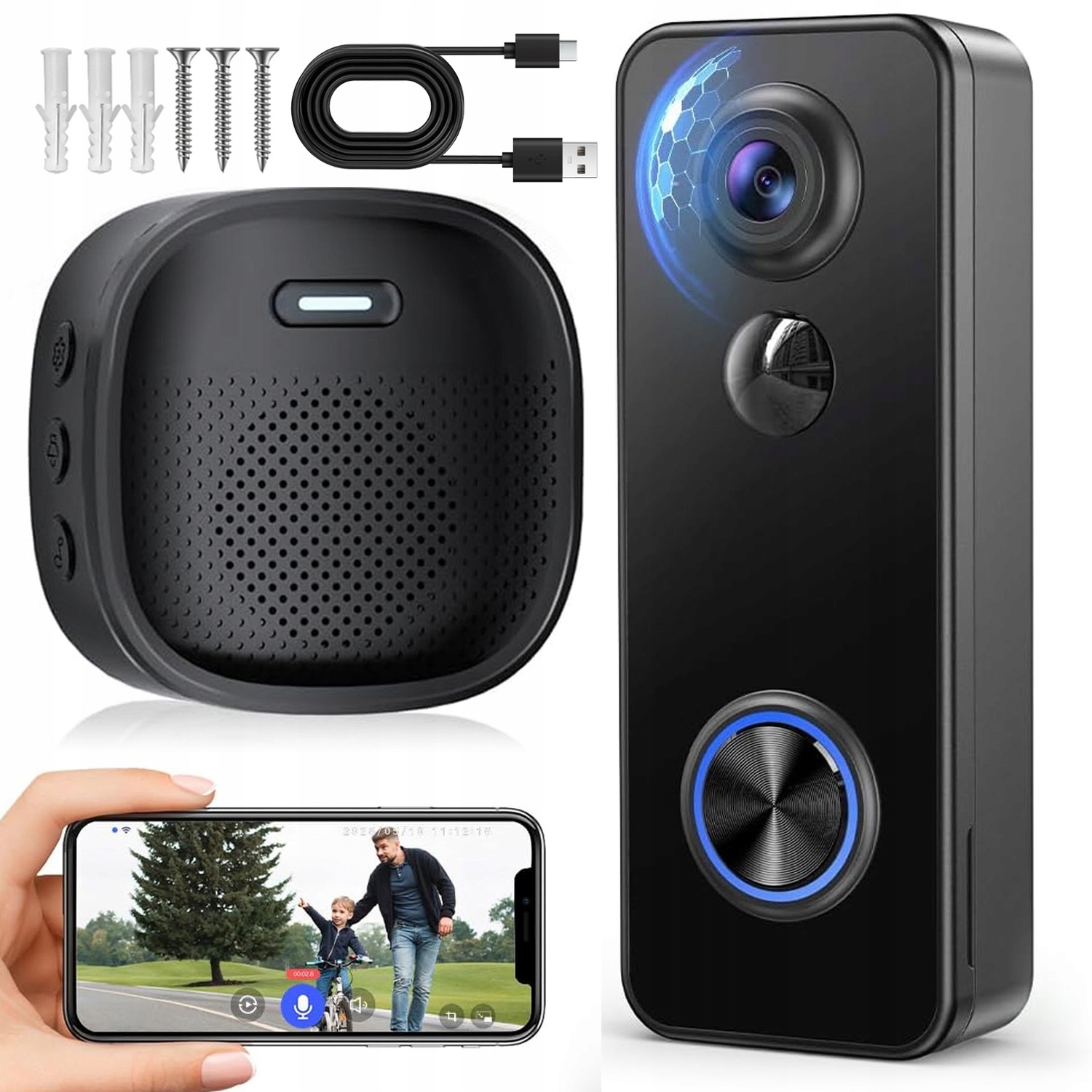 Bezdrátový 2K Dveřní Zvonek S Videokamerou Pro Noční Vidění