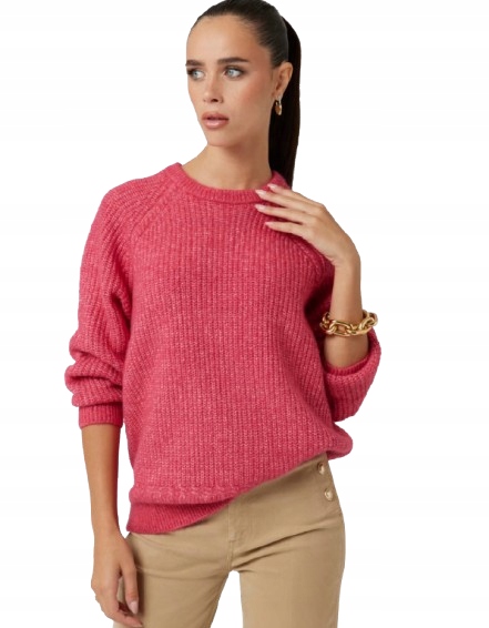 Guess Růžový Svetr S Kulatým Výstřihem, Hladký, S Vlnou, 2 CCM