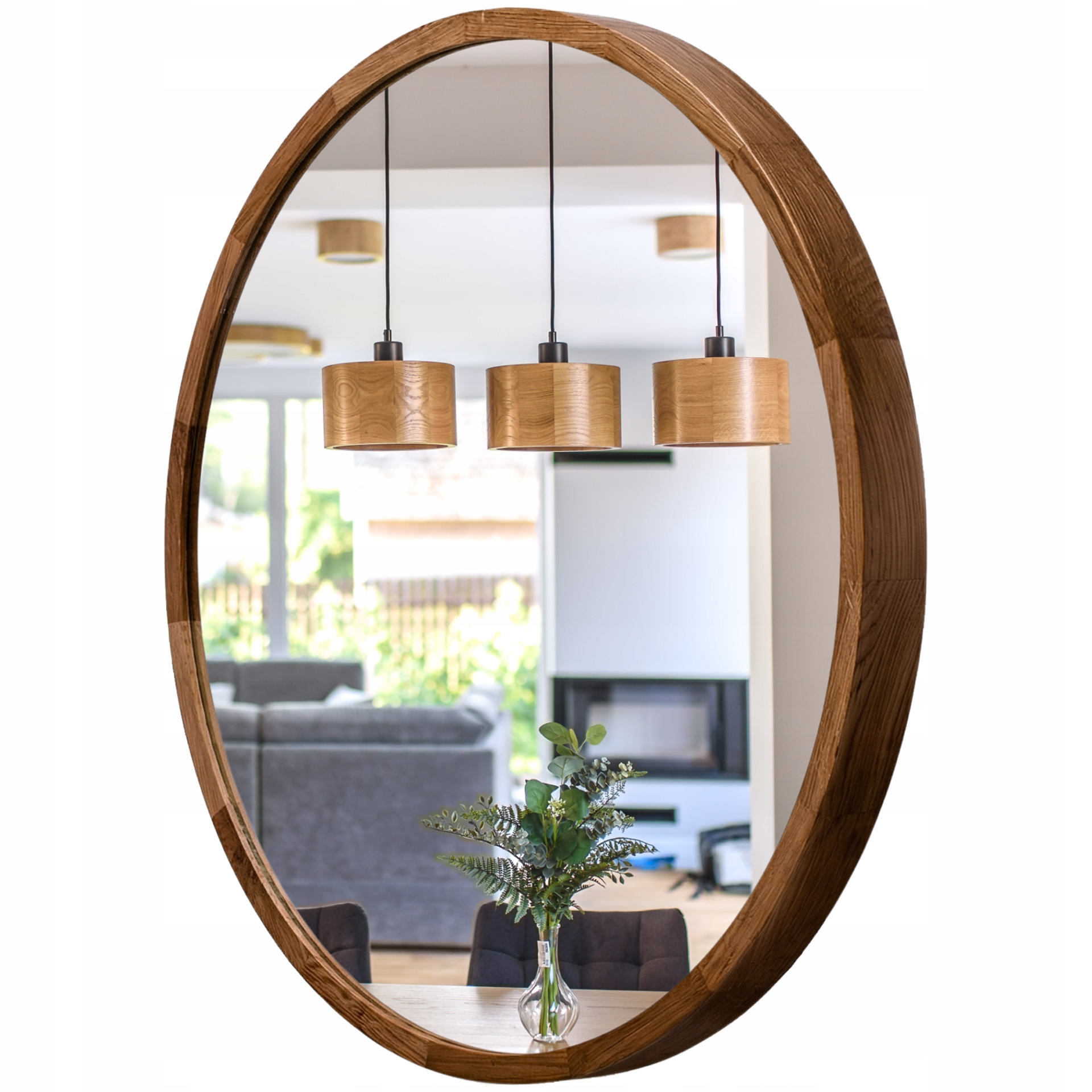 Kulaté nástěnné koupelnové Zrcadlo Leja, 575 mm, tmavý dub, dřevěné, Stylové