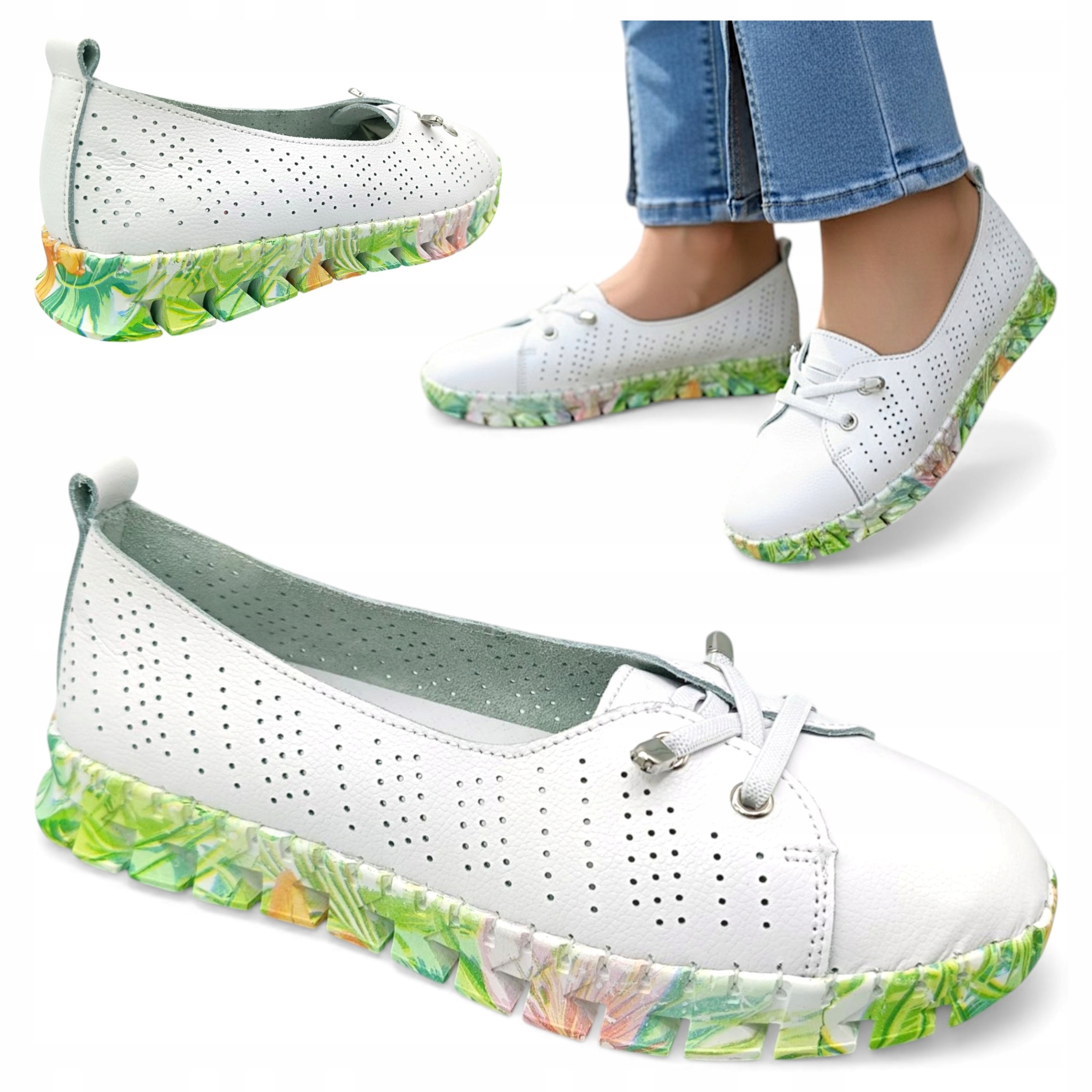 Półbuty Damskie Skórzane 39 Sportowe Letnie Buty Oddychające Wsuwane Barski