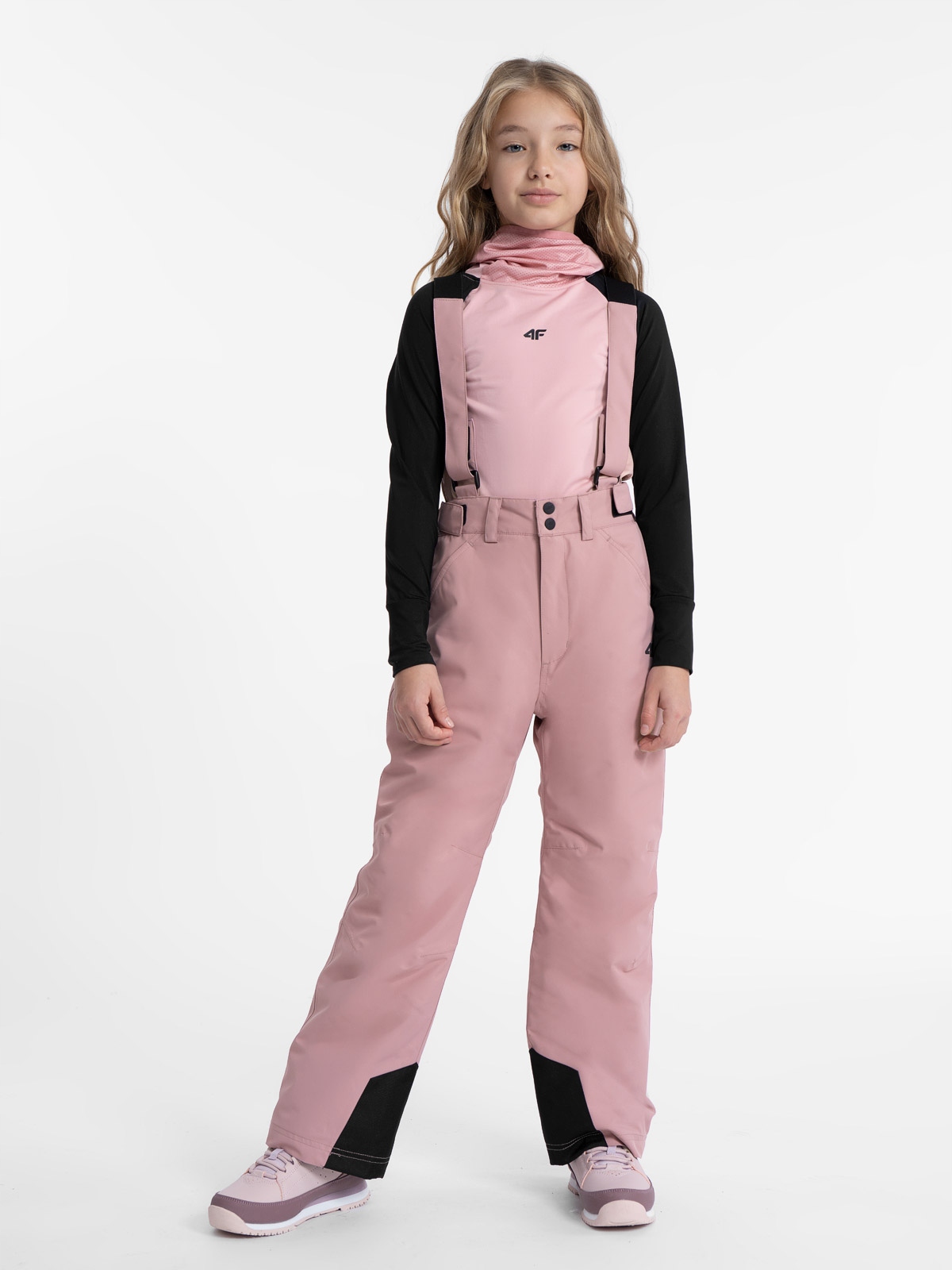 4F SPODNIE DZIEWCZĘCE NARCIARSKIE Z SZELKAMI MEMBRANA 8000 DZIECIĘCE Rozmiar 158