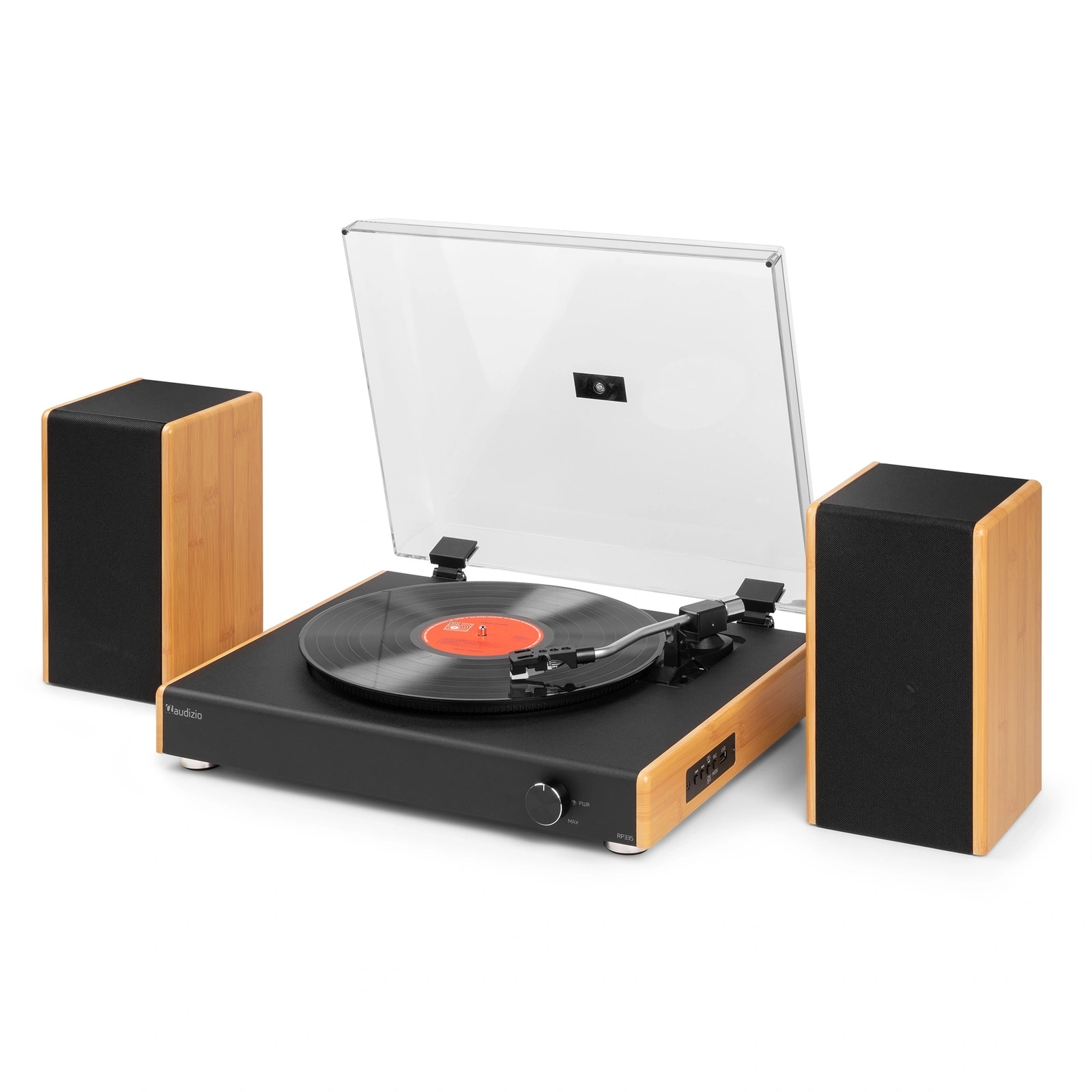 Gramofon z głośnikami vintage bluetooth jasny brąz Audizio