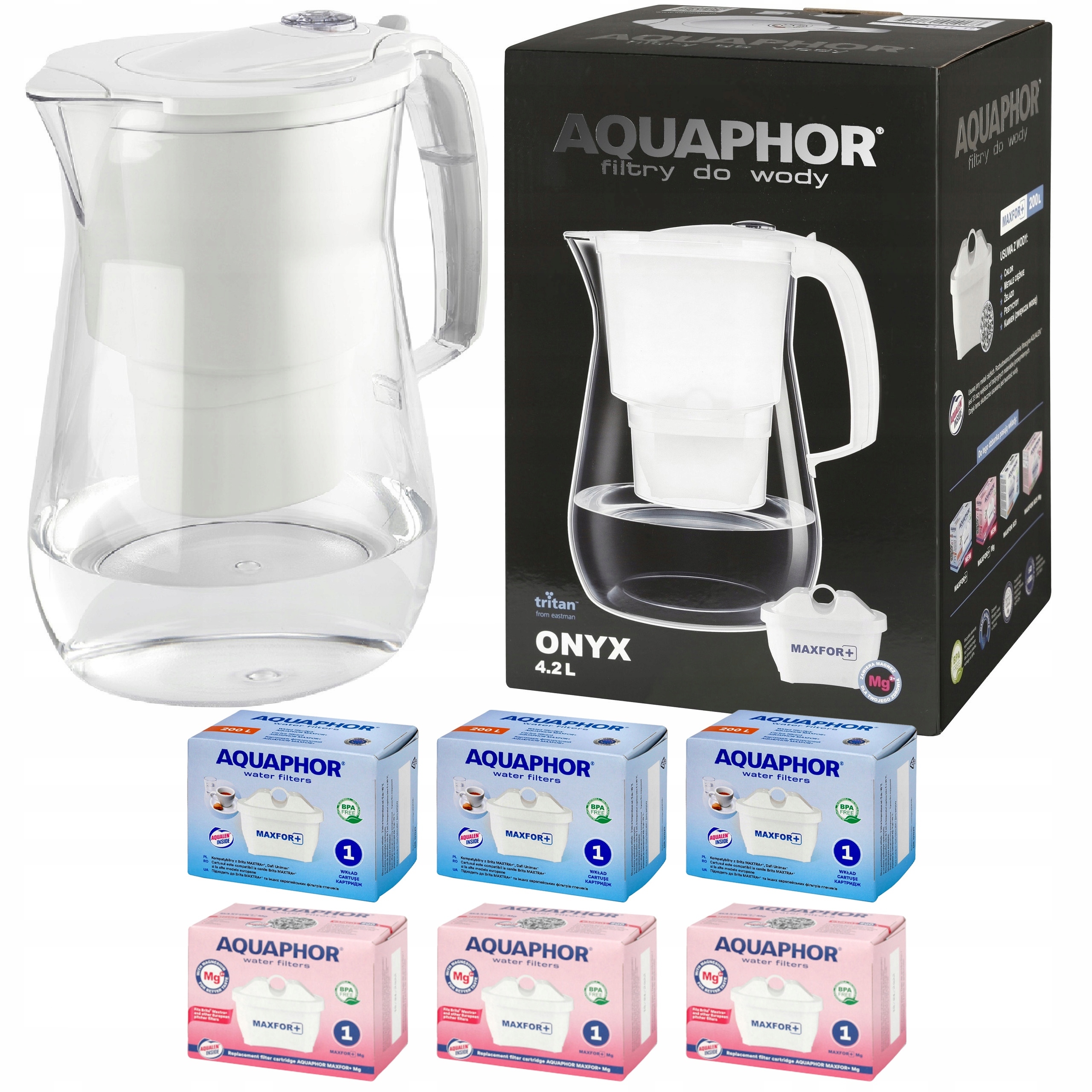 Aquaphor Onyx 4,2 l bílá filtrační konvice s filtry 3 obyčejné 3 magnéziové