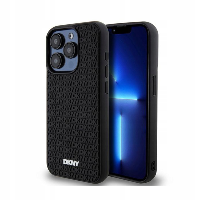 Dkny 3D pryžový opakující se vzor – Pouzdro iPhone 15 Pro (černý)
