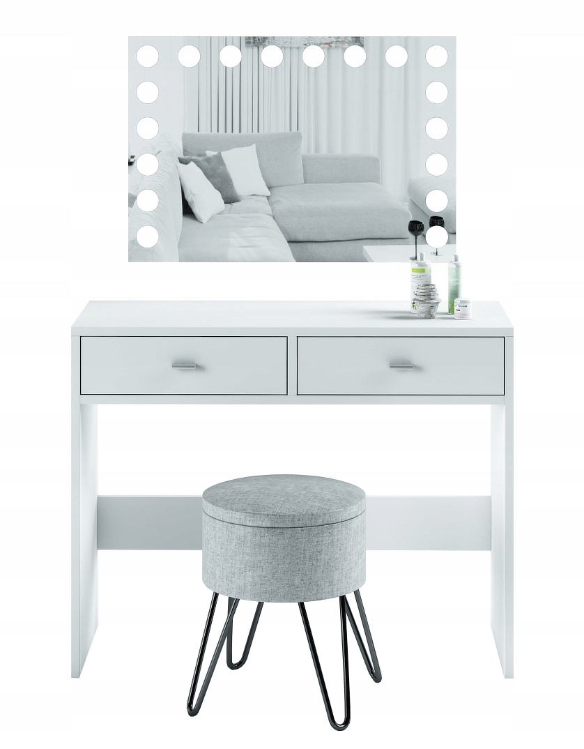 TOALETKA BIAŁA LUSTRO OŚWIETLENIE LED Szerokość mebla 100 cm