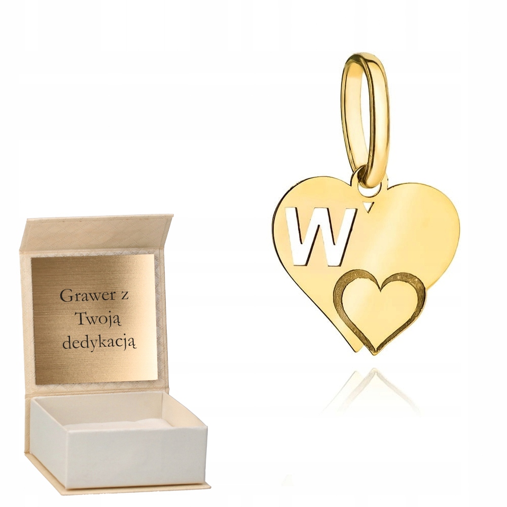 Zlatý přívěsek Písmeno W se srdíčkem zlato ryzost 585 Gravírování