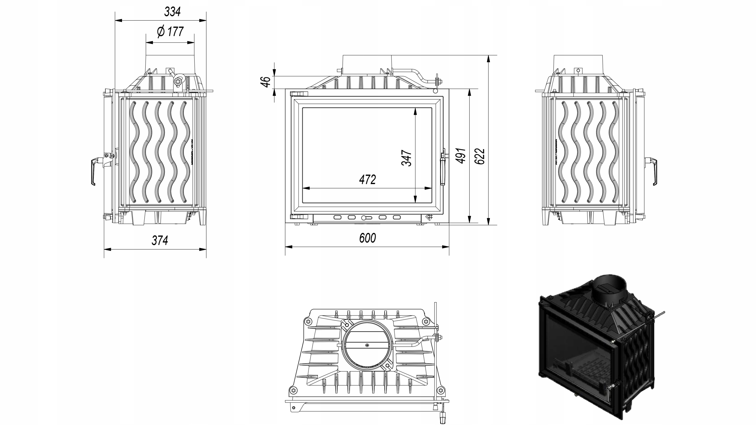 KOMINEK WKŁAD KOMINKOWY ŻELIWNY ANTEK 10 Moc (kW) 6-10
