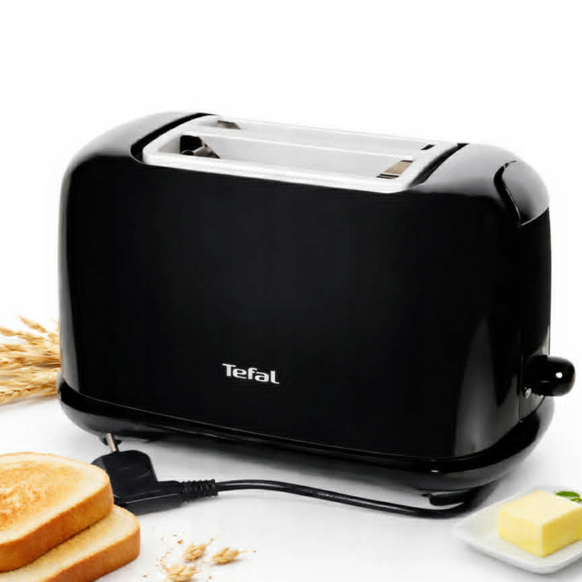 Solidny Toster Opiekacz Tefal 850 watów Czarny Szybkie Nagrzewanie Kompakt
