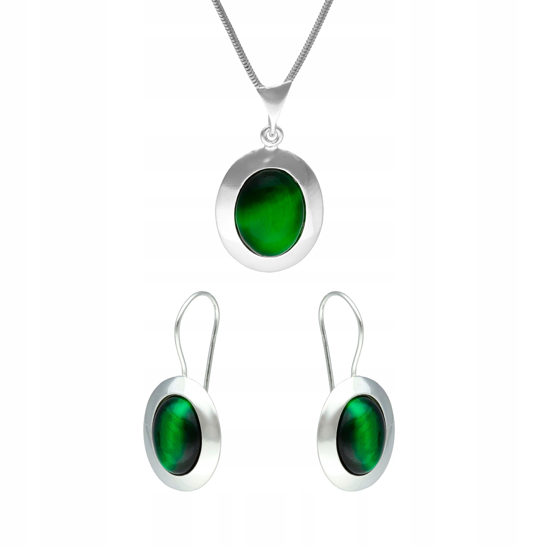 Komplet s oválným zeleným kočičím okem