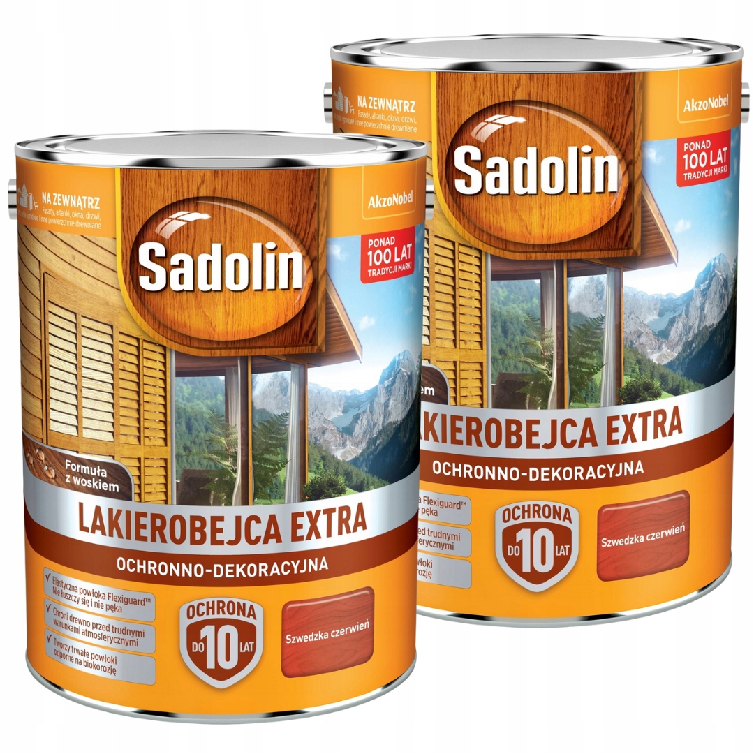 Sadolin Extra Lakobejca Na Dřevo 10L Švédská Červená Sada 2x5L