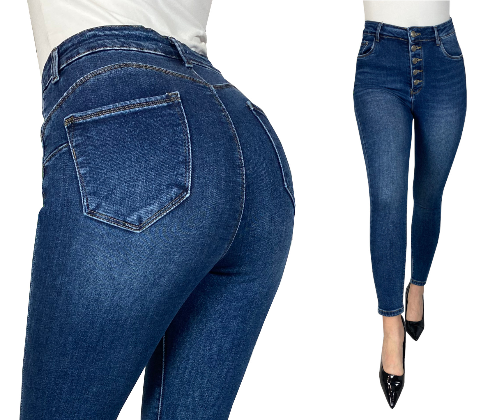 

Jeansy Spodnie Damskie Modelujące Guziki M 38