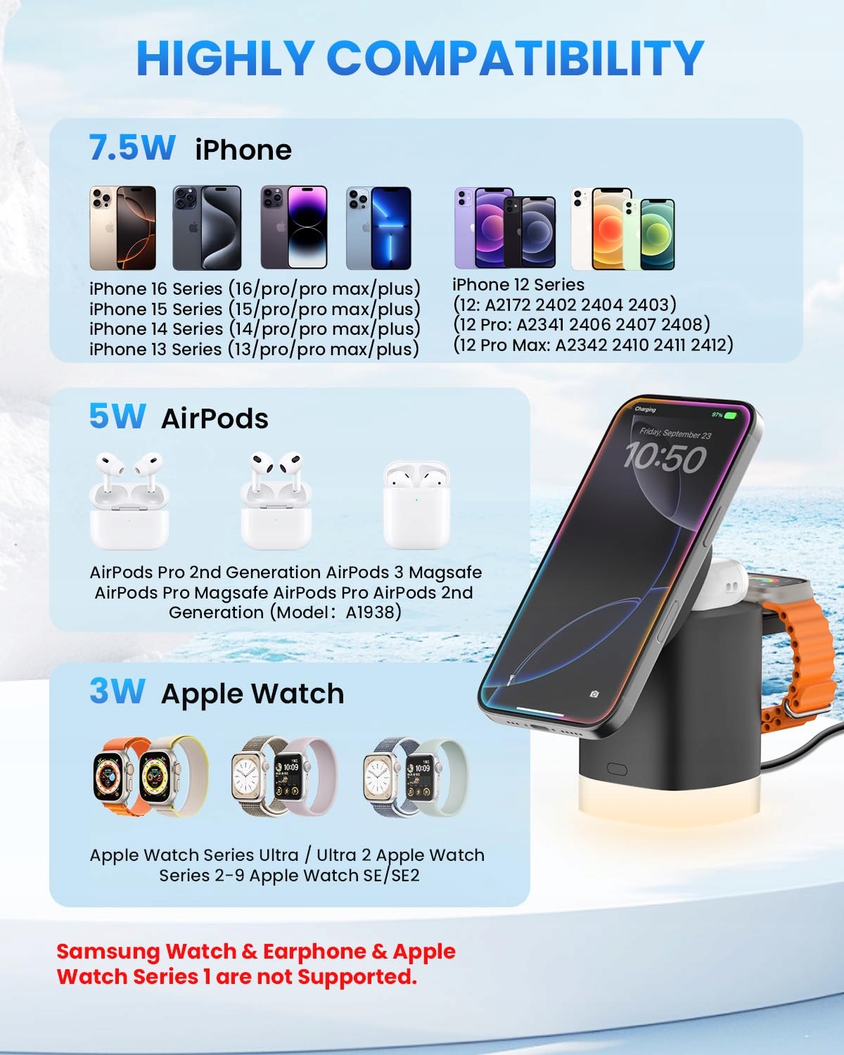 JoyGeek Składana Stacja Ładowania 3w1 do iPhone iWatch AirPods — miniatura 2