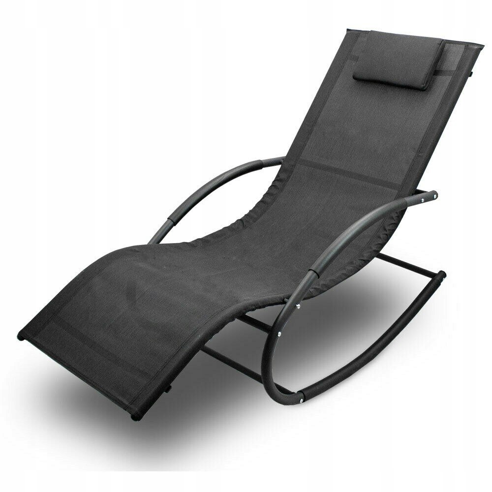 Leżak Ogrodowy Bujany Relaksacyjny Z Poduszką Leżanka Bujak Czarny