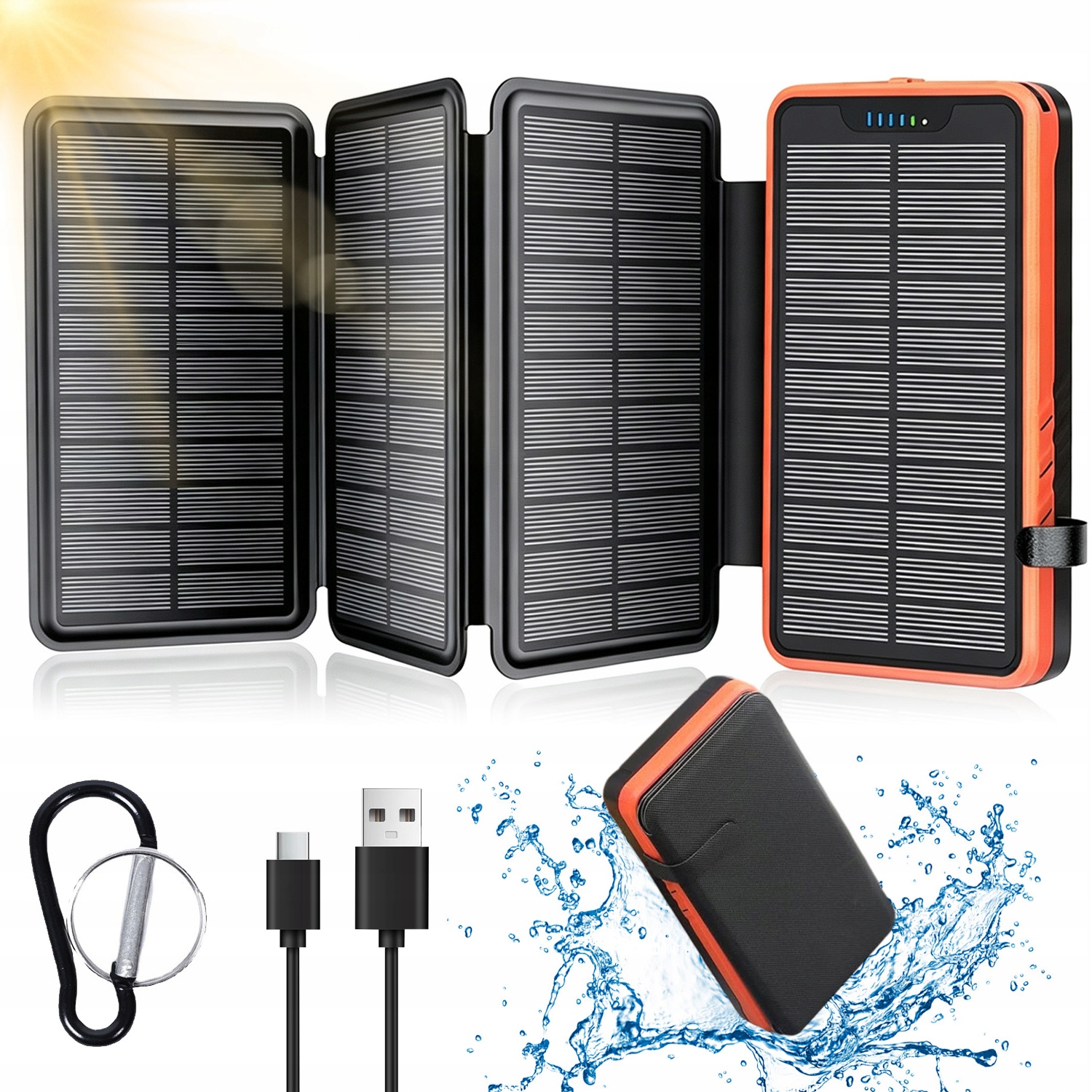 Solární Powerbanka 26800 Mah 2 Usb A 1 Type-c Porty Pro Kempování S Led Svítilnou