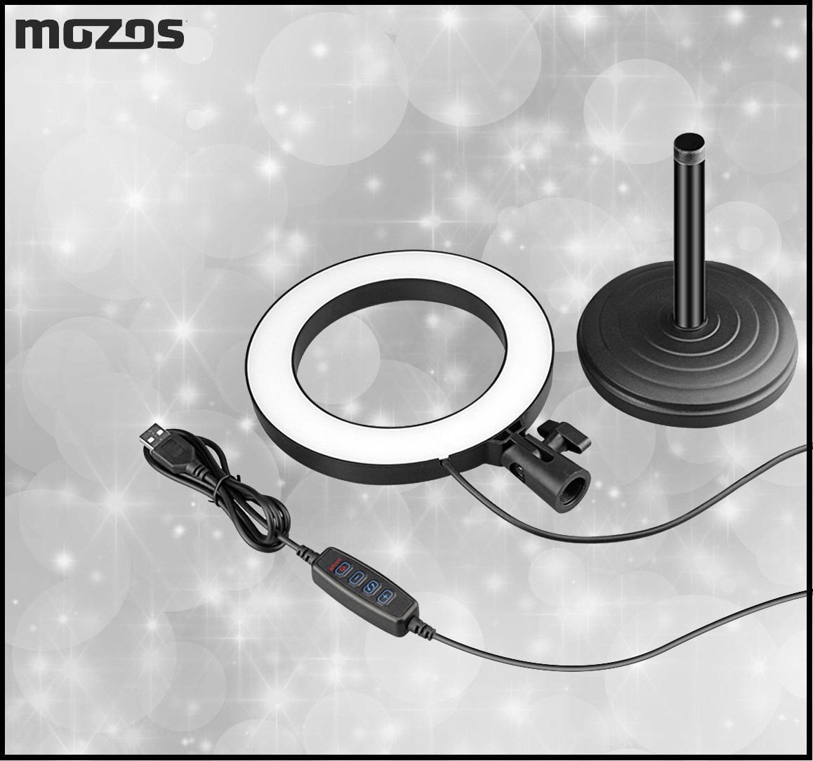 LAMPA LED PIERŚCIENIOWA UCHWYT SELFIE DO MAKIJAŻU 3 BARWY WYSOKOŚĆ do 41cm Marka Mozos