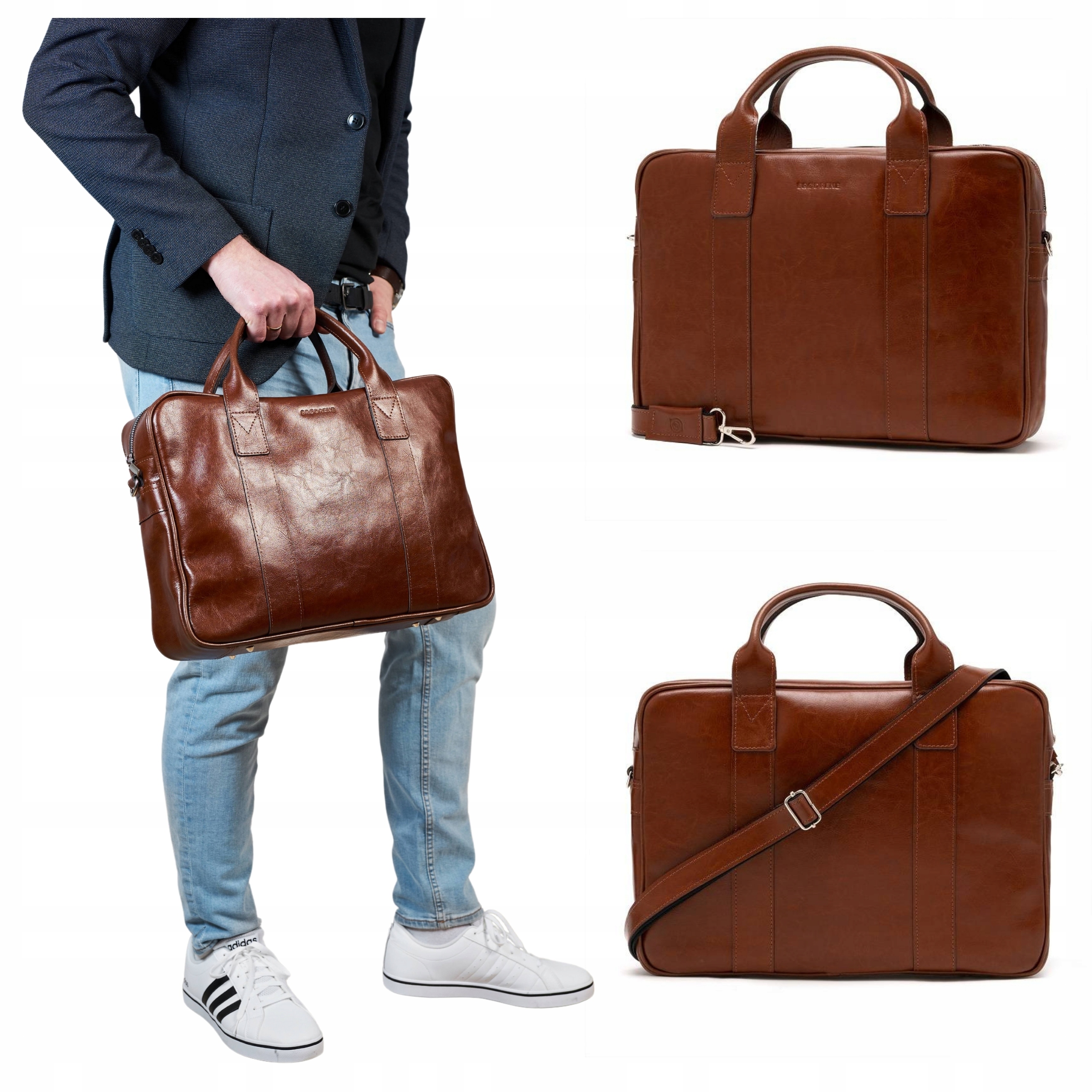 Pánská kožená taška přes rameno Elegantní hnědá na Notebook do práce Brodrene