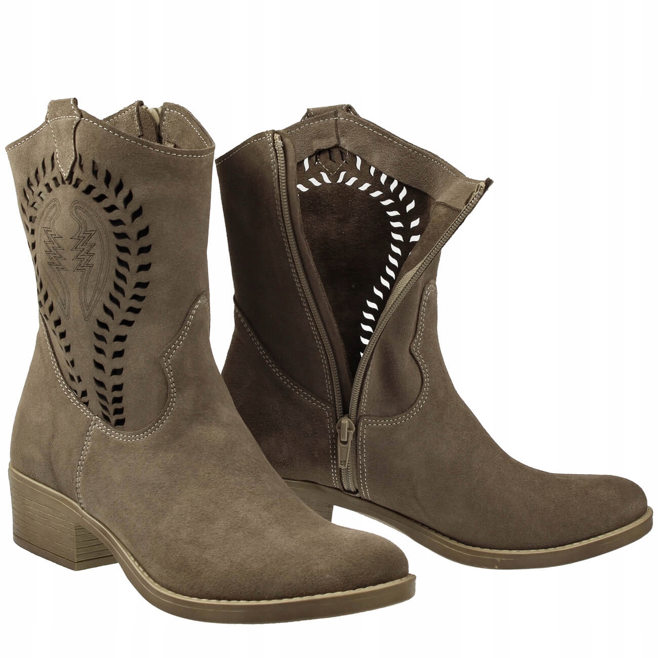 Damskie Botki skórzane Ażurowe Ciemny beż 41 Marka Bastek