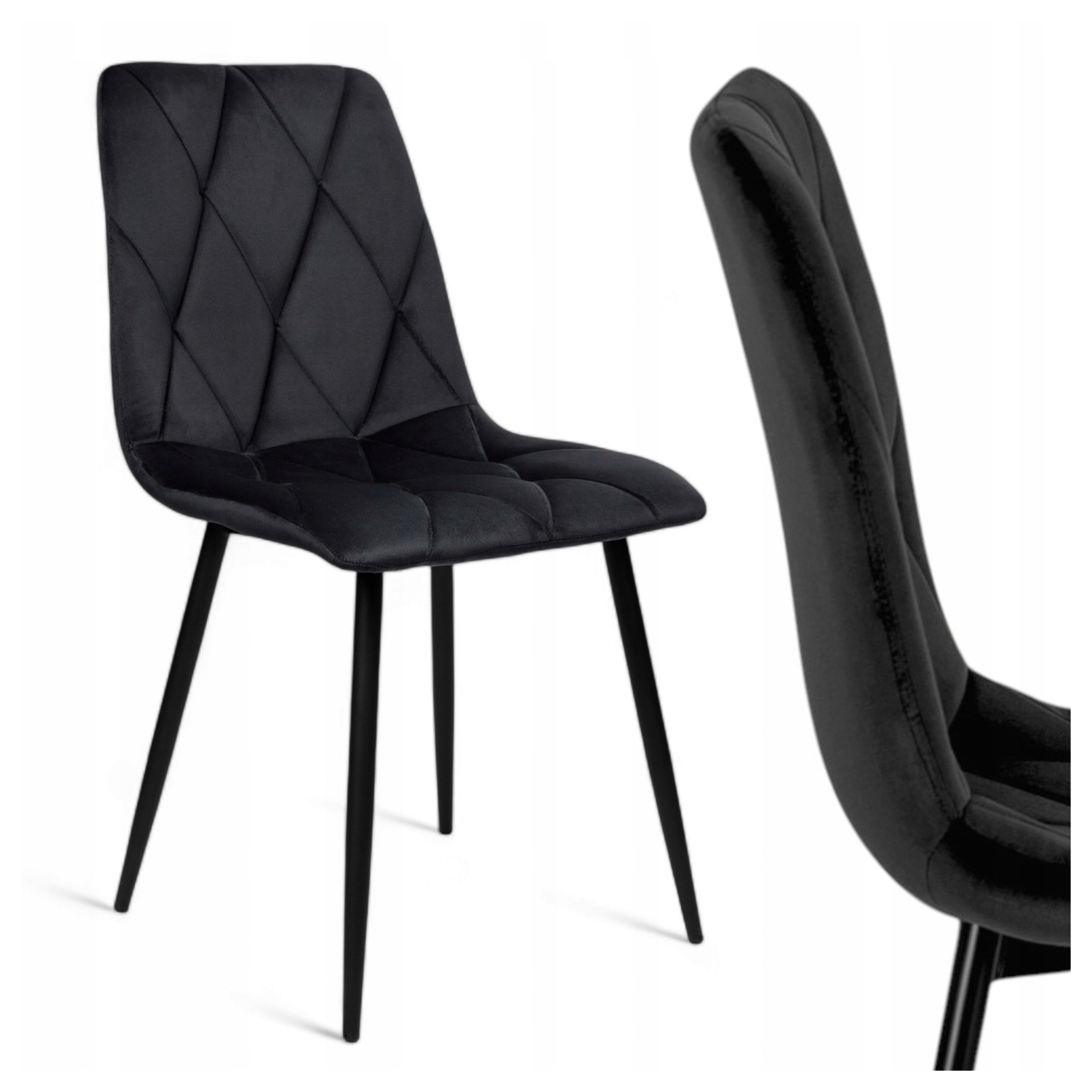 Krzesło Welurowe Czarne Tapicerowane Rąby Stylowe Welur Salon Kuchnia