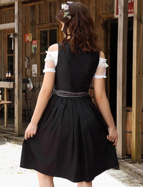 Šaty Dirndl midi, 3dílná sada na Oktoberfest se zástěrou, velikost 38