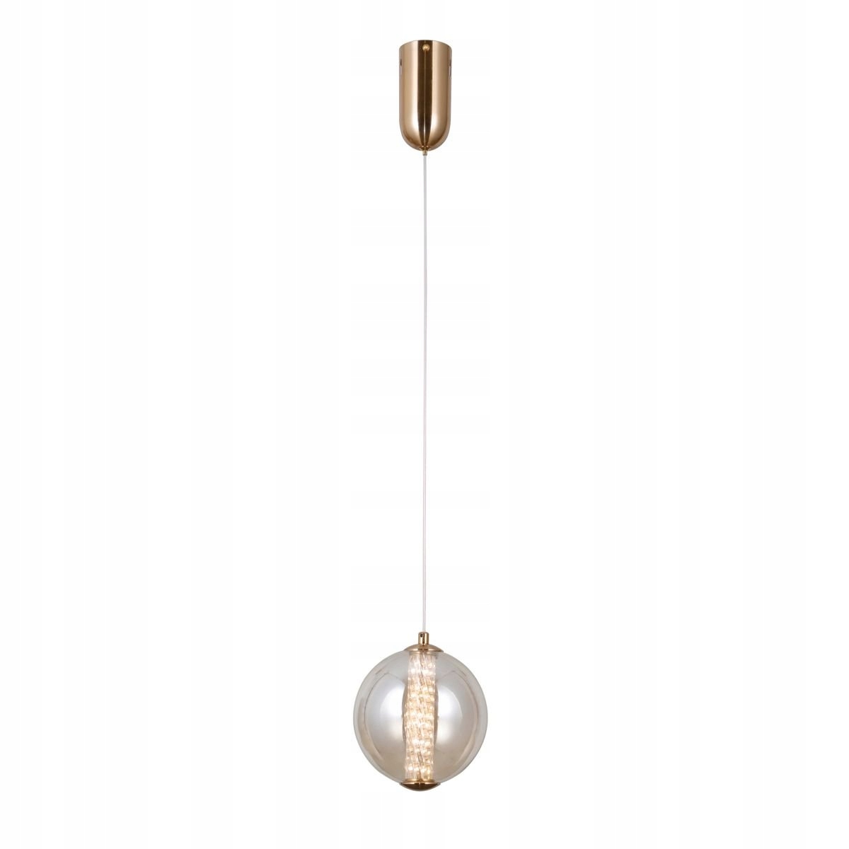 Závěsná Led lampa Italux Butero 6W s jantarovou skleněnou koulí nad ostrovem