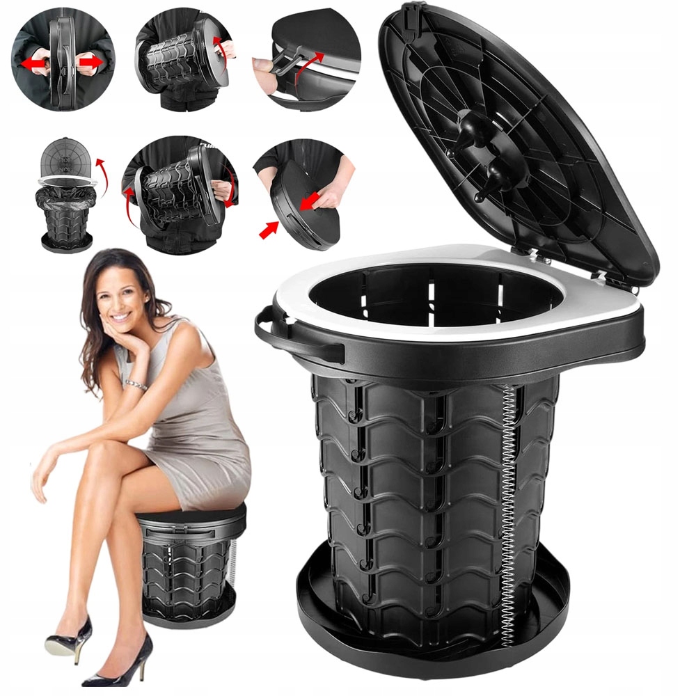 Kempingová Přenosná Toaleta Abs Pevnost 180 Kg Černá Víceúčelová