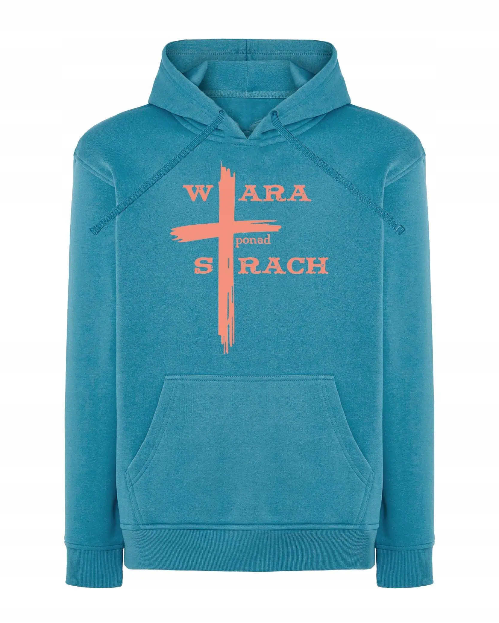 Mikina s kapucí Ježíš Kříž Víra nad strachem Světle modrá XL
