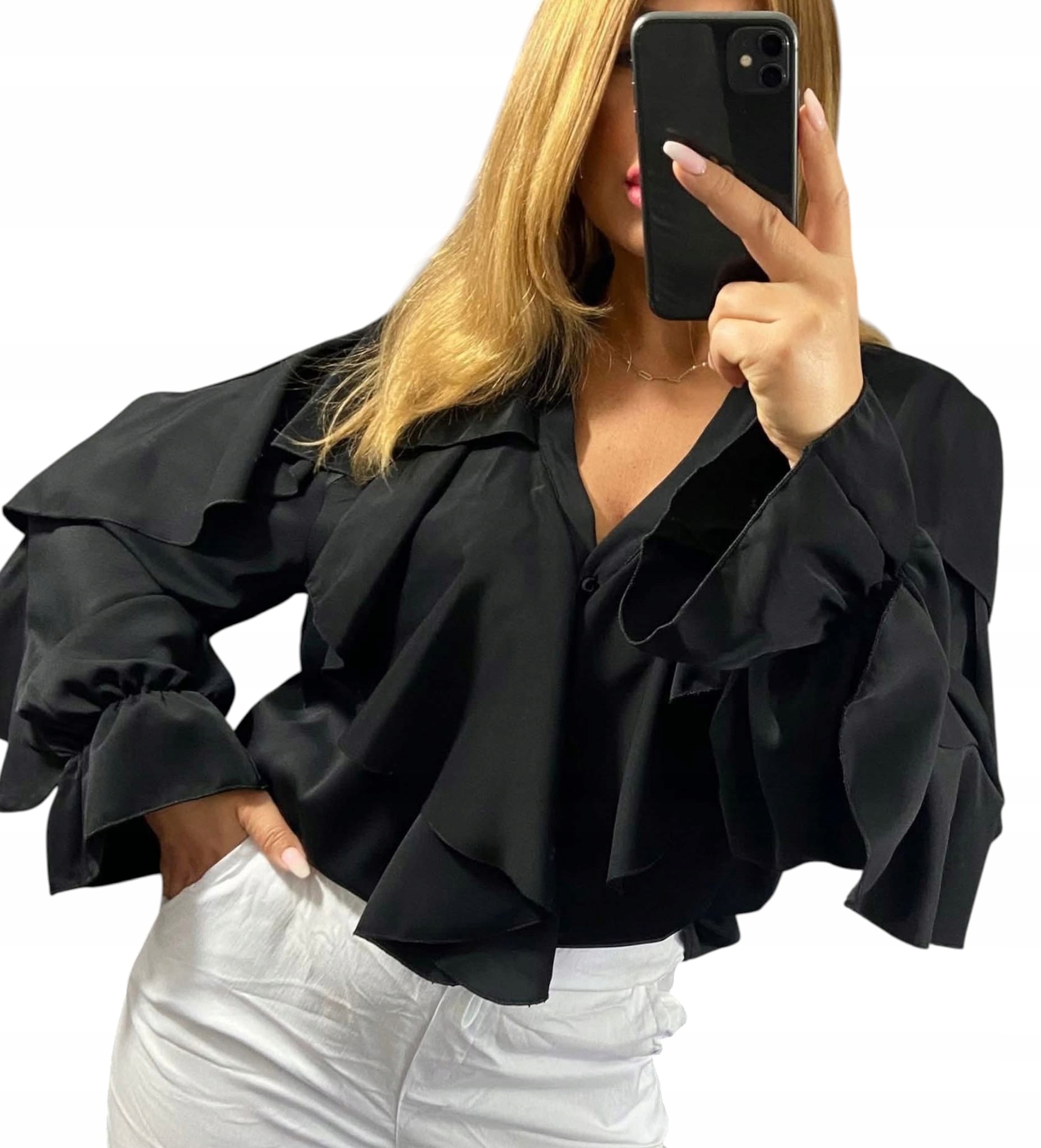 U218 Šifonová Košile Se Španělským Rukávem, Černá, vel. 50 (5XL)