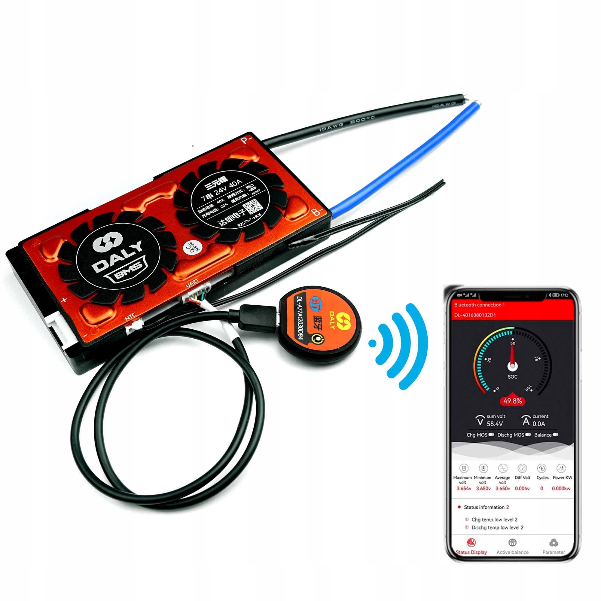 Smart Bms 7S 40A Li-Ion 29,4V bluetooth balancér