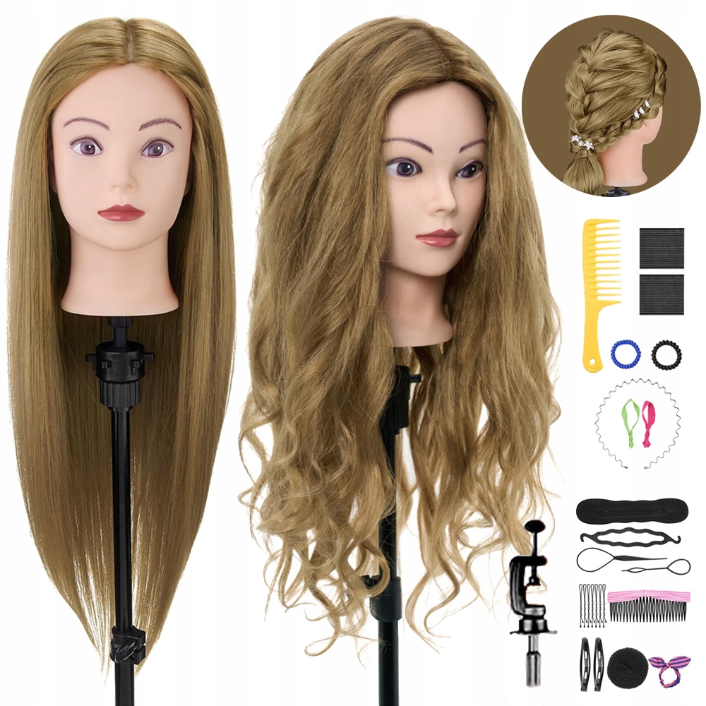 Hlava Kadeřnické Tréninkové Hlavy Pro Česání, Přírodní Dámské Vlasy 66 CM